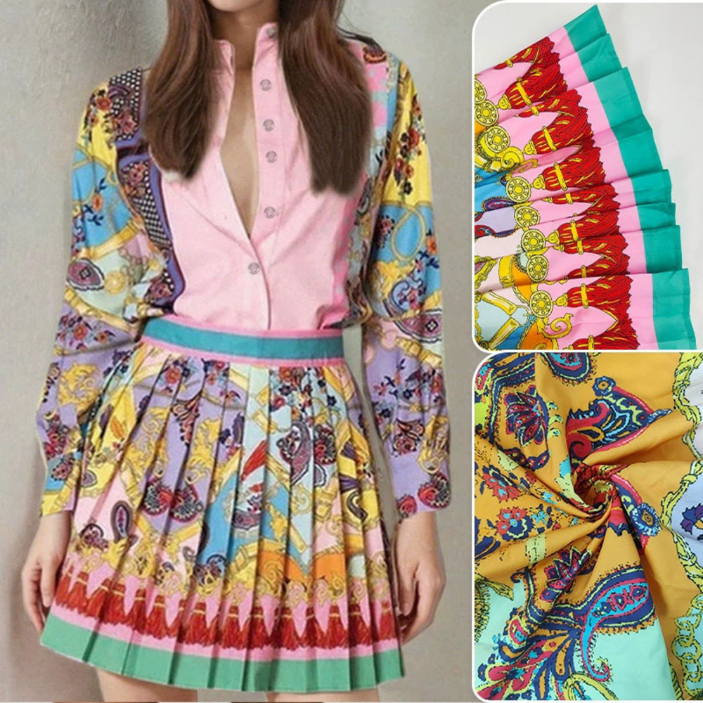 ZARA Vintage Casual Outfit Fall Office Print Patchwork Blouse Pleated Skirt